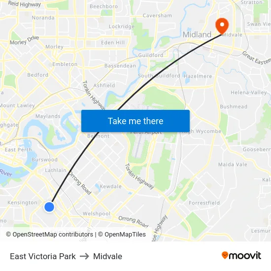 East Victoria Park to Midvale map