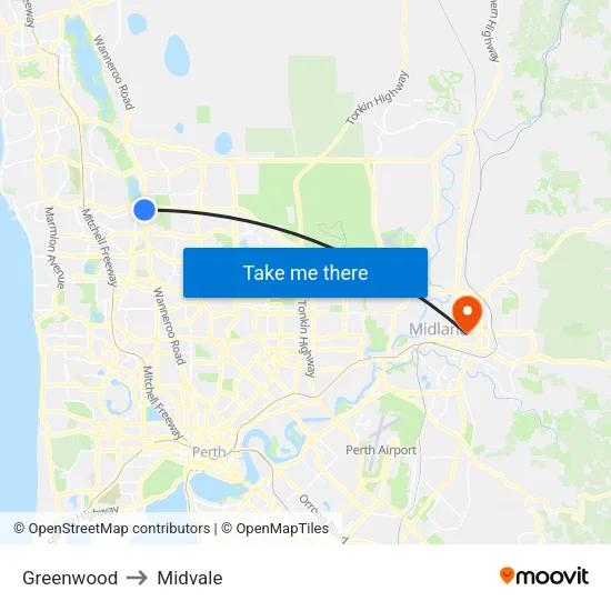 Greenwood to Midvale map