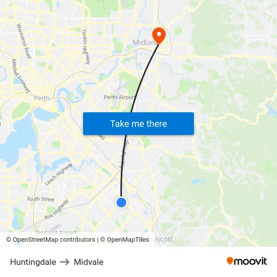 Huntingdale to Midvale map
