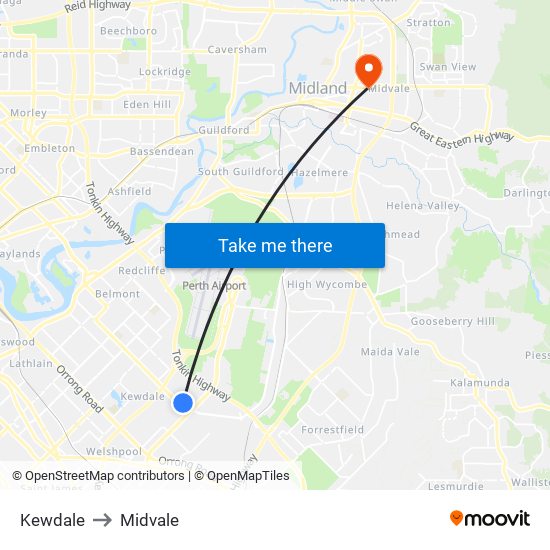 Kewdale to Midvale map