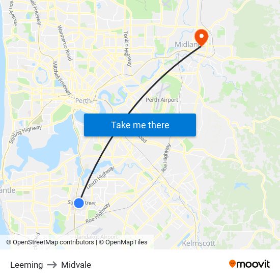 Leeming to Midvale map