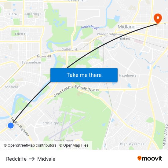 Redcliffe to Midvale map