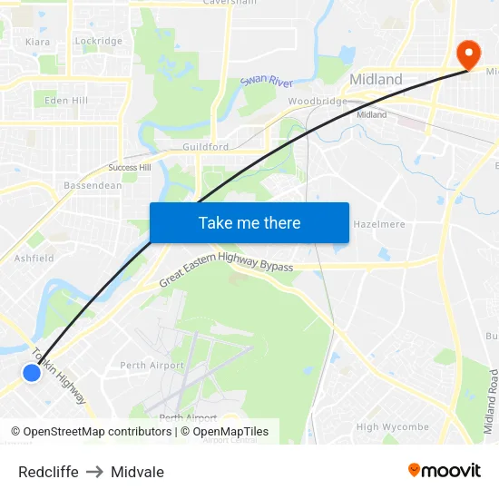 Redcliffe to Midvale map