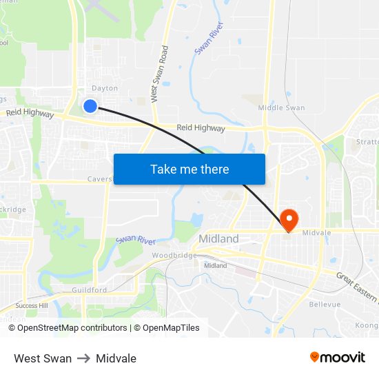 West Swan to Midvale map
