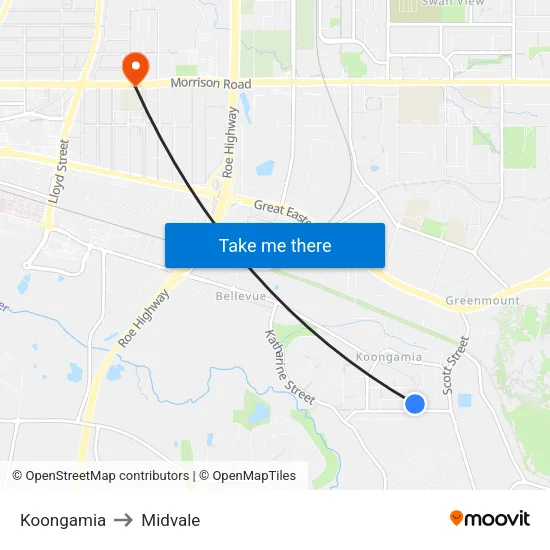 Koongamia to Midvale map