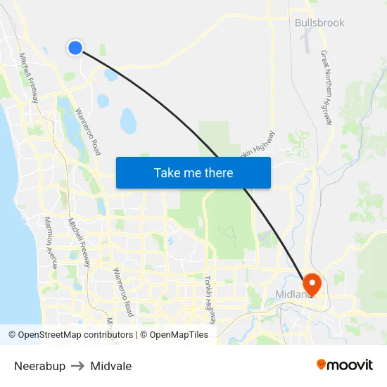 Neerabup to Midvale map
