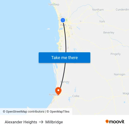 Alexander Heights to Millbridge map