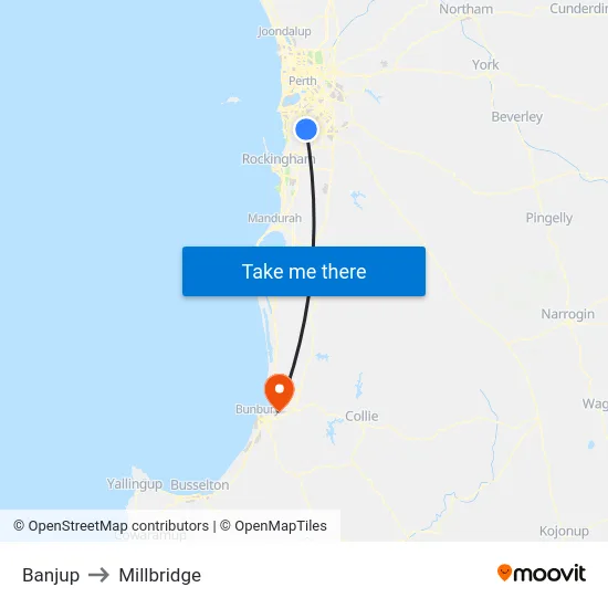 Banjup to Millbridge map