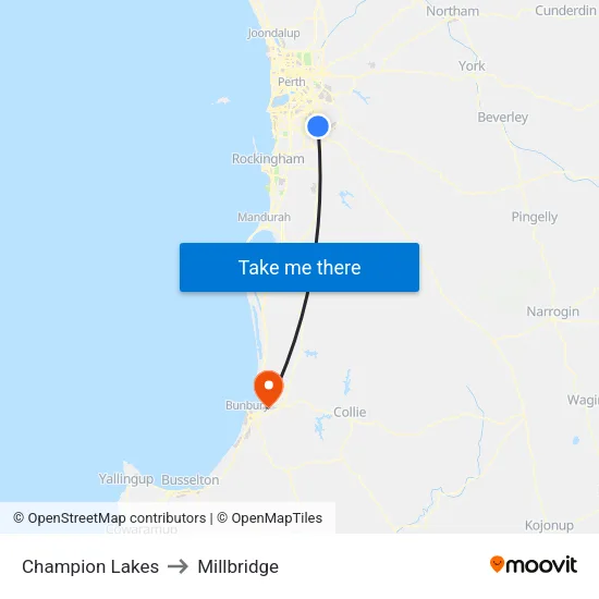 Champion Lakes to Millbridge map