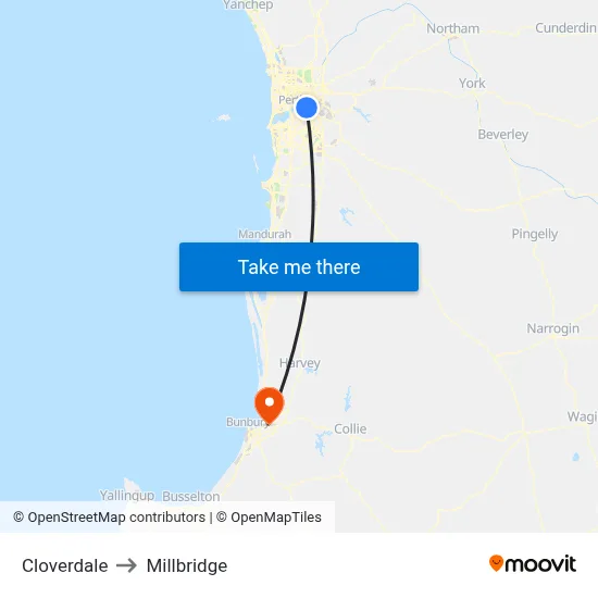 Cloverdale to Millbridge map