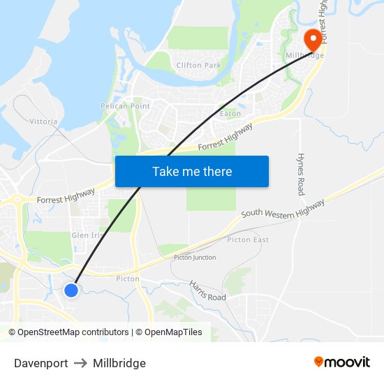 Davenport to Millbridge map