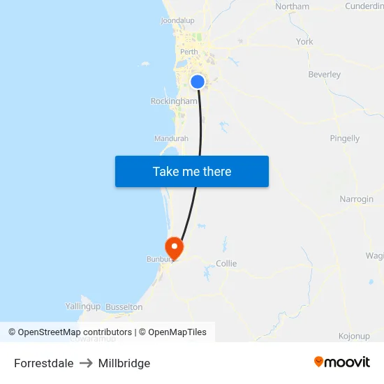 Forrestdale to Millbridge map