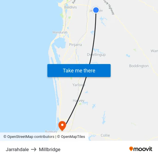 Jarrahdale to Millbridge map