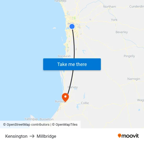 Kensington to Millbridge map