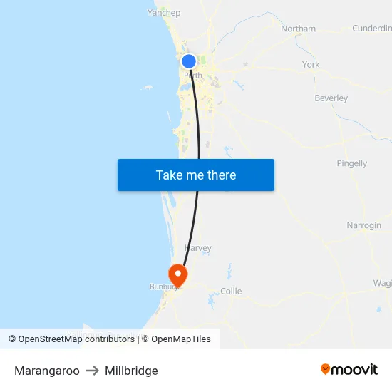 Marangaroo to Millbridge map