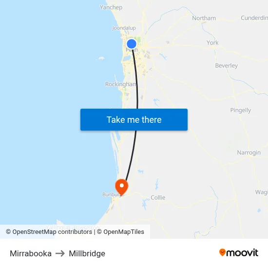 Mirrabooka to Millbridge map