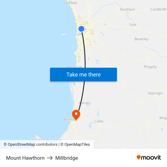 Mount Hawthorn to Millbridge map