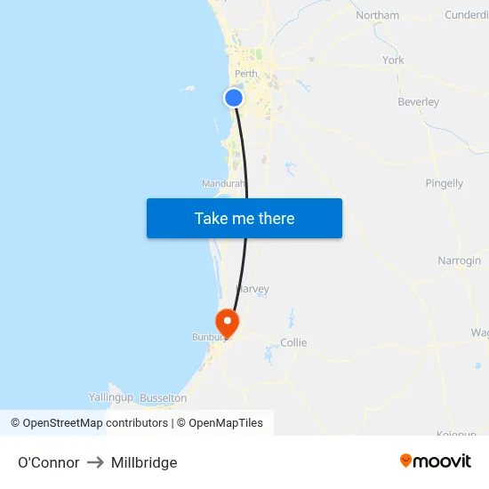 O'Connor to Millbridge map
