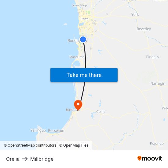 Orelia to Millbridge map