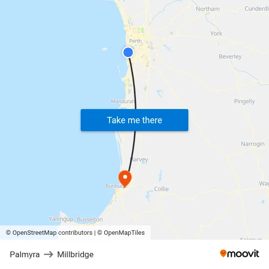 Palmyra to Millbridge map