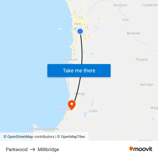 Parkwood to Millbridge map