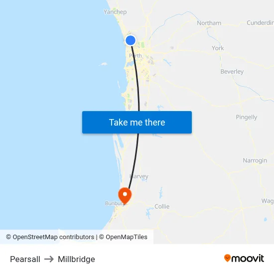 Pearsall to Millbridge map