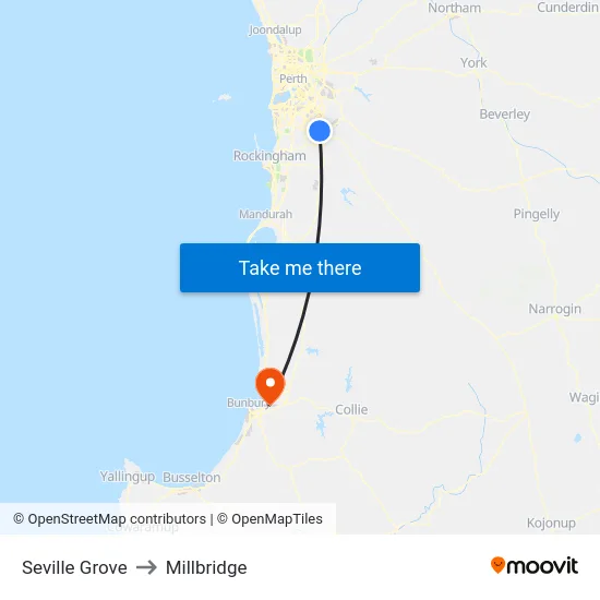 Seville Grove to Millbridge map
