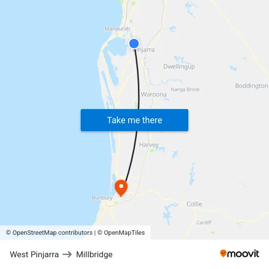 West Pinjarra to Millbridge map