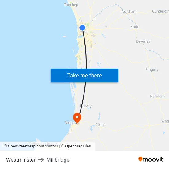 Westminster to Millbridge map