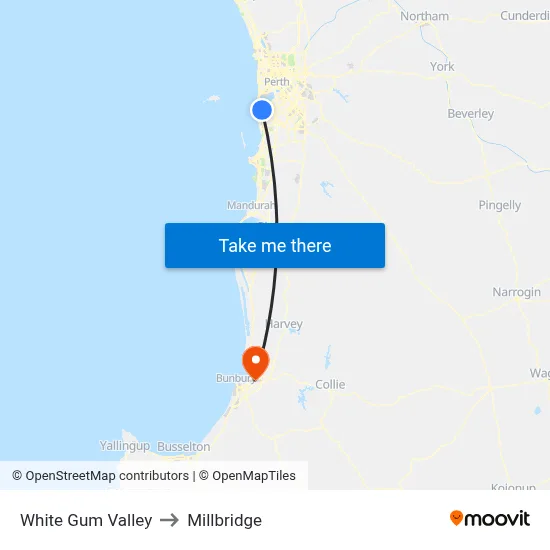 White Gum Valley to Millbridge map