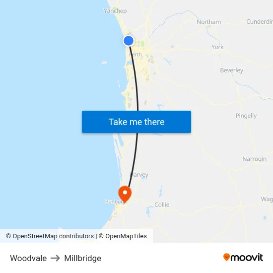 Woodvale to Millbridge map