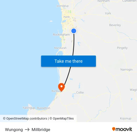 Wungong to Millbridge map