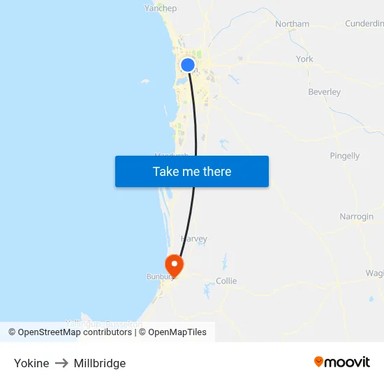 Yokine to Millbridge map