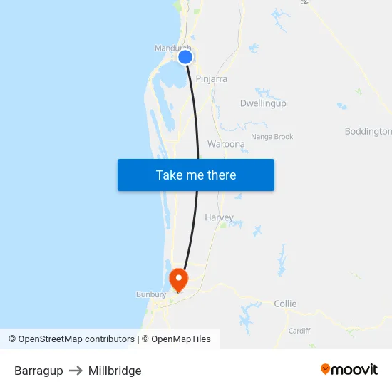 Barragup to Millbridge map