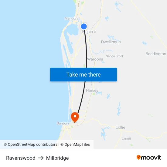 Ravenswood to Millbridge map