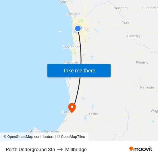 Perth Underground Stn to Millbridge map