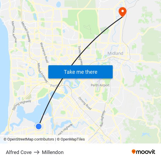 Alfred Cove to Millendon map