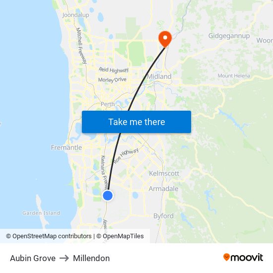 Aubin Grove to Millendon map