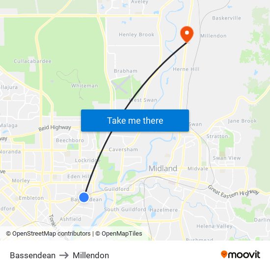 Bassendean to Millendon map