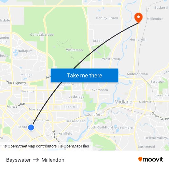 Bayswater to Millendon map