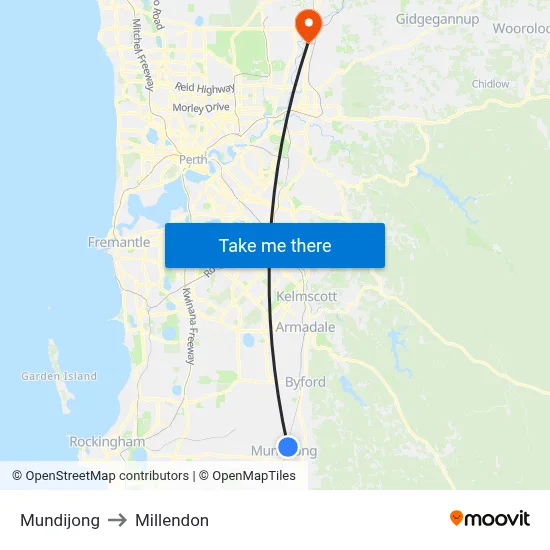Mundijong to Millendon map