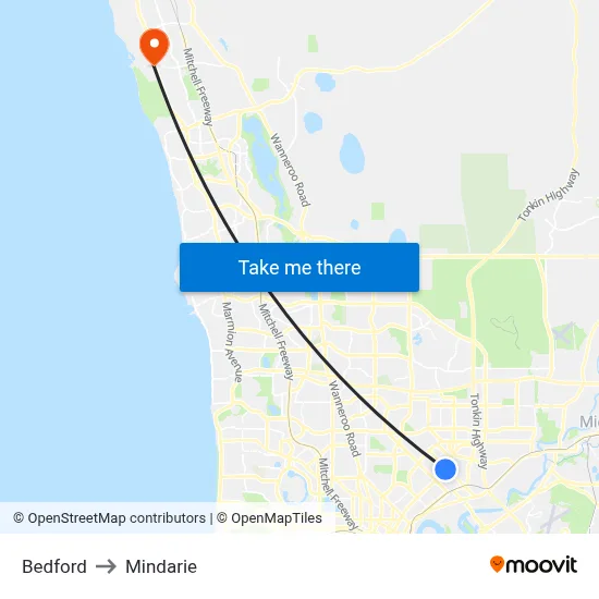 Bedford to Mindarie map
