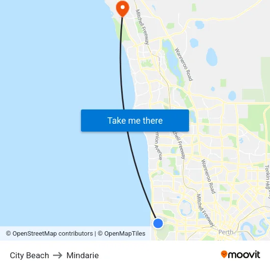 City Beach to Mindarie map