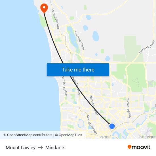 Mount Lawley to Mindarie map