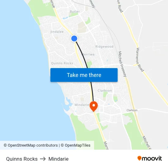 Quinns Rocks to Mindarie map
