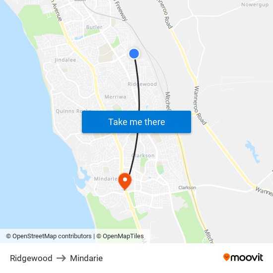 Ridgewood to Mindarie map