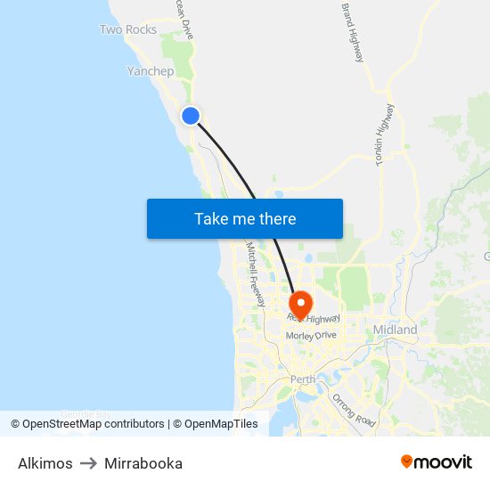 Alkimos to Mirrabooka map