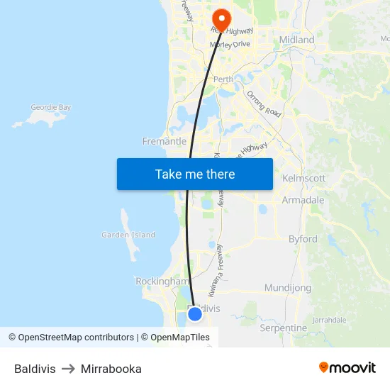 Baldivis to Mirrabooka map