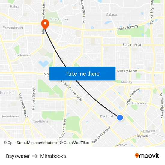 Bayswater to Mirrabooka map