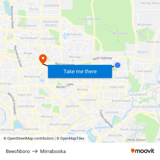 Beechboro to Mirrabooka map